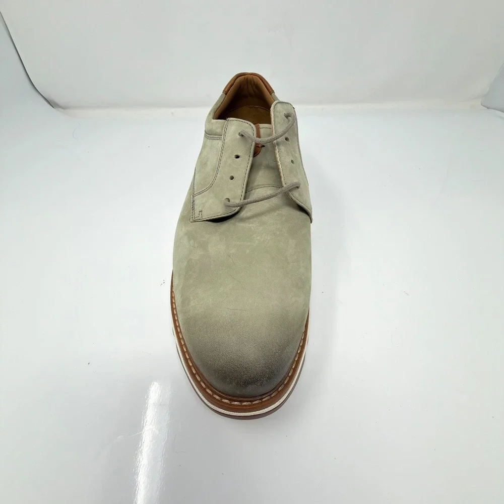 Johnston & Murphy Mens 10W Grey Nubuck Leather Plain Toe Casual Oxford Shoes